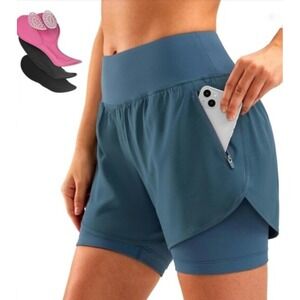 BIKEWA Cycling Shorts Women Medium Navy Blue 2-in-1 Padded Bike Shorts